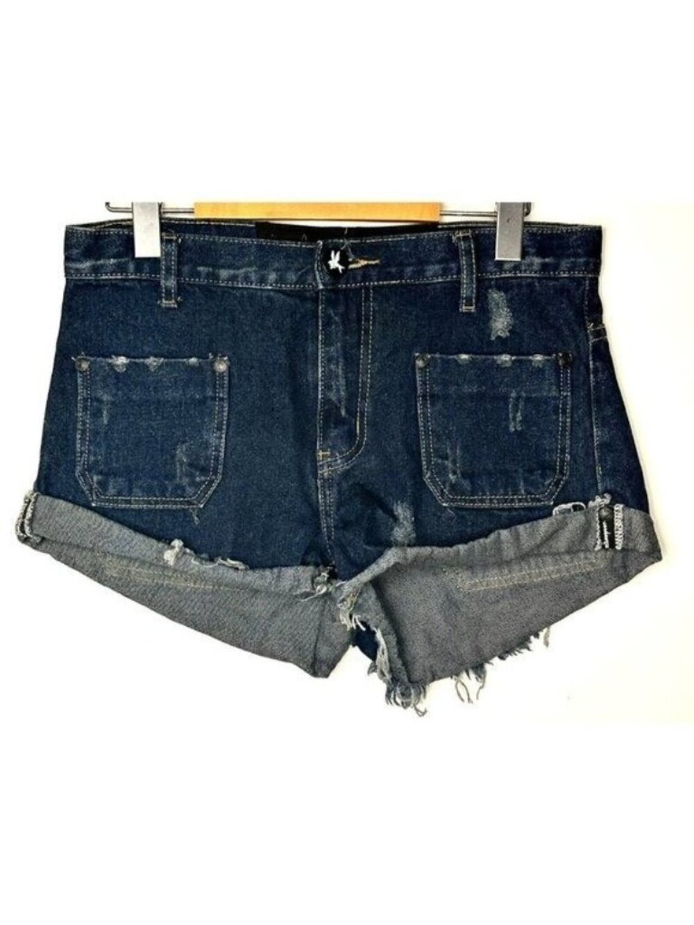One Teaspoon Bandits Shorts Womens 26 Dark Wash Distressed Cutoff Y2K Festival
